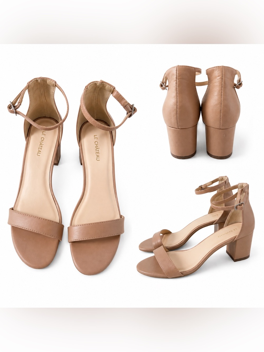 ☀️ Le Château Nude Block Heel Sandals – Size 7.5